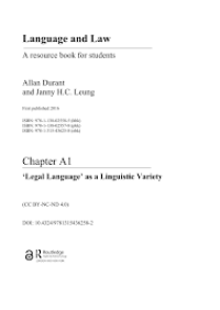 Image of Chapter A1 ‘Legal Language’ as a Linguistic Variety