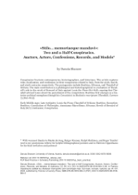 Image of Chapter «Stilo… memoriaeque mandavi»: Two and a Half Conspiracies. Auctors, Actors, Confessions, Records, and Models